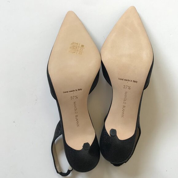 NIB NEW Manolo Blahnik Carolyne 70 Glitter Shoes Womens 37.5 Black Slingback 7.5 - Picture 10 of 14